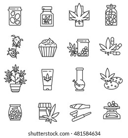 medical marijuana icons set. cannabis collection. Thin line design