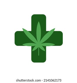 Medical Marijuana Leaf Anf Green Cross Vector Icon