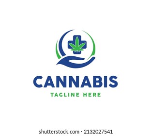 Medical Marijuana Leaf And Cross With Hand Logo Green Vector Image	