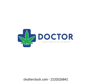 Medical Marijuana Leaf And Cross Logo Green And Blue Vector Image	