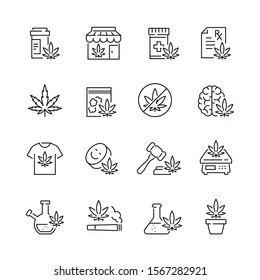 Medical Marijuana Related Icons: Thin Vector Icon Set, Black And White Kit