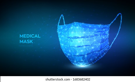 Medical mask. Abstract low polygonal protective medical face mask. Stop Coronavirus 2019-nCoV outbreak. No infection and stop the COVID-19 pandemic medical concept. Vector illustration.