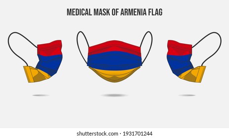 Medical mask from Armenia flag. Medical mask design from front side, right side and left side. Vector illustration of medical face mask to protect from Novel corona virus CoVid-19.