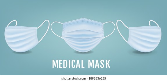 Medical Mask Banner With mint Background With Gradient Mesh, Vector Illustration