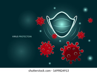 A medical mask blocks the path of viruses and germs. Vector illustration, eps 10.