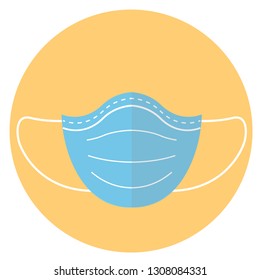 Medical mask blue vector illustrator design isolated on yellow background.