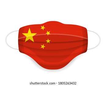 Medical mask China flag on a white background. Vector illustration.