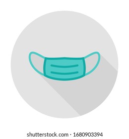 Medical Mask Circle Icon. Vector Illustration with Long Shadow. Health Item.