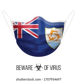 Medical Mask in the Colors of Anguilla Flag. Protective Mask Virus and Flu. Surgery Concept of Health Care Problems and Fight Novel Coronavirus (2019-nCoV)