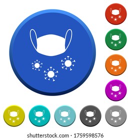 Medical mask and corona viruses round color beveled buttons with smooth surfaces and flat white icons