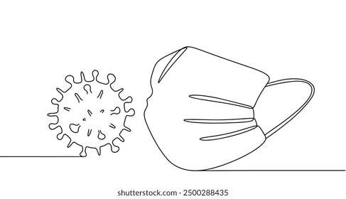 Mascarilla médica y coronavirus. Ilustración sobre el tema de la prevención de la incidencia de la COVID-19. Ilustración vectorial.