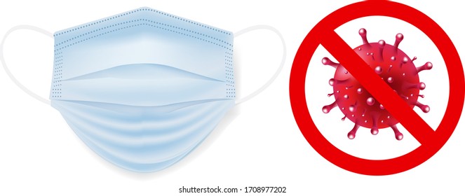 Medical Mask With Coronavirus Isolated With White Background With Gradient Mesh, Vector Illustration