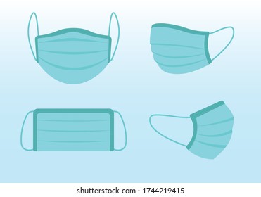 Medical mask, Covid-19 mask, Surgical Face Mask, Breathing Respirator Mask. To protect corona virus, filter air, infection and contaminated air. Vector illustration