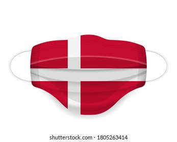 Medical mask Denmark flag on a white background. Vector illustration.