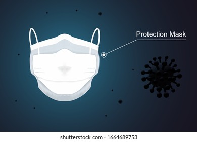 Medical mask for doctors and virus floating in the air background., Vector EPS.10