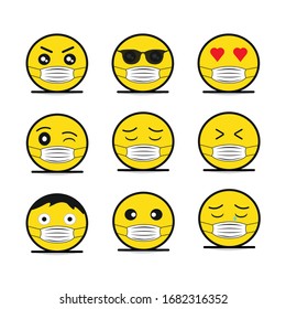 Medical mask emoji  set corona virus