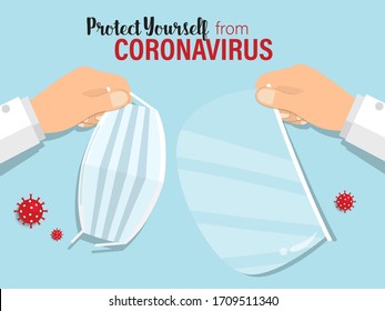 Medical mask. Face mask protection against pollution, flu and virus. Coronavirus (COVID-19), Coronaviruses (CoV), A novel coronavirus (COVID-19). Vector illustration. 