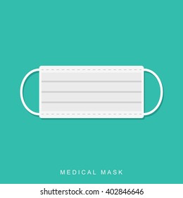 Medical mask in flat style isolated on blue background with shadow. Vector