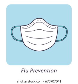 Medical mask, flu prevention icon.