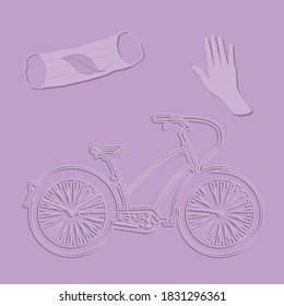 Medical mask, gloves, bicycle silhouette - vector. Protective measures. Alternative to public transport.