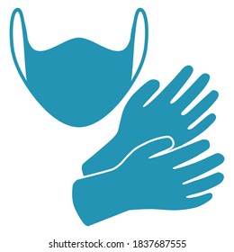 Medical mask and gloves icon. Protective accessories during the pandemic as well as for medical staff. Vector illustration isolated on a white background for design and web.