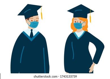 Medical mask graduates 2020. Illustration in flat cartoon style