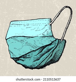 medical mask, hand drawn illustration, color version