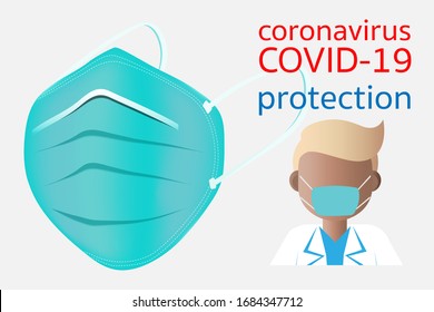 Medical mask or Hygienic mask on white background, Doctor wearing protective mask,  protection coronavirus 2019-nCoV COVID-19 concept, Vector illustration design, EPS 10.