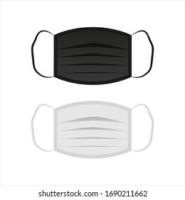 Medical mask icon. Flat vector illustration of black and white coronavirus mask.
