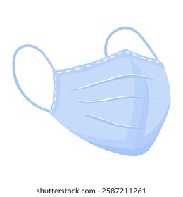 Medical mask icon. Light blue disposable face mask with ear loops. Used for health protection, hygiene, and safety