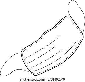 Medical mask icon. A means of protection against viruses and diseases. Simple Outline drawing in doodle style. Vector EPS10 illustration. Isolated on white background