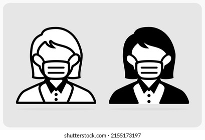 Medical mask icon on women. Flat icon design style in Vector illustration.