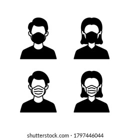Medizinische Maske Symbol-Set Vektor. Menschen mit Maskenschutz , Menschen mit Maske flachen Illustrations-Symbol für Design, Web-Design, Infografiken, UI, Business und mehr.