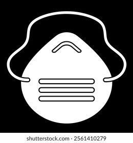 Medical mask icon vector illustration, white on black background, face mask clip art