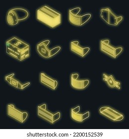 Medical mask icons set. Isometric set of medical mask vector icons neon color on black