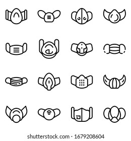 Medical mask icons set. Outline set of medical mask vector icons for web design isolated on white background