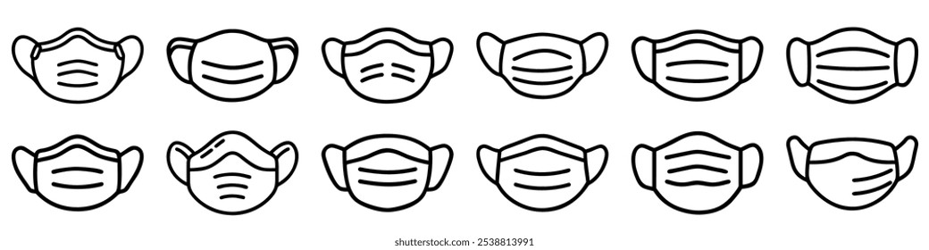  Conjunto de iconos de máscara médica. Icono de Vector simple de una mascarilla médica, esencial para la salud y la seguridad. Ilustración vectorial