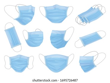 Icono de conjunto de dibujos animados aislados con máscara médica. Tapa protectora quirúrgica del conjunto de dibujos animados. Máscara médica de ilustración vectorial sobre fondo blanco.