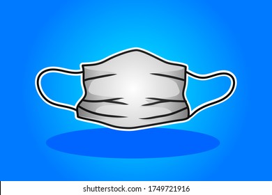 Medical mask isolated on blue background, white mask vector illustration, Safety breathing masks Corona Virus. 