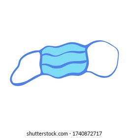 medical mask isolated on a white background in a Doodle style.Mask for respiratory protection.Doodle-style medical mask isolated on a white background. Hand drawn vector illustration