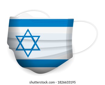 Medical mask Israel flag on a white background. Vector illustration.