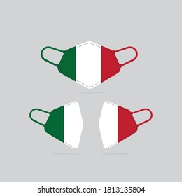 Medical mask Italy flag on a grey background. Vector illustration.