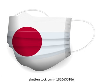 Medical mask Japan flag on a white background. Vector illustration.