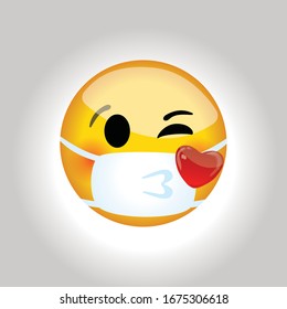 Medical Mask Kiss Emoji. Virus Protection.