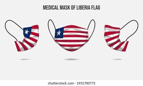 Medical mask from Liberia flag. Medical mask design from front side, right side and left side. Vector illustration of medical face mask to protect from Novel corona virus CoVid-19.