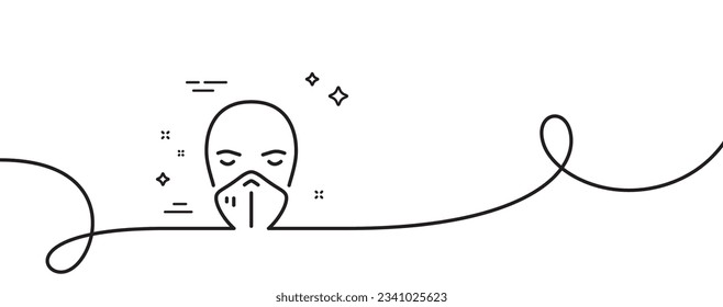 Medical mask line icon. Continuous one line with curl. Safety breathing respiratory mask sign. Coronavirus face protection symbol. Medical mask single outline ribbon. Loop curve pattern. Vector
