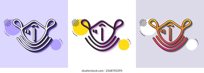 Medical mask line icon. Halftone dotted pattern. Gradient icon with grain shadow. Safety breathing respiratory mask sign. Coronavirus face protection symbol. Line medical mask icon. Vector