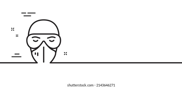 Medical mask line icon. Safety breathing respiratory mask sign. Coronavirus face protection glasses symbol. Minimal line illustration background. Medical mask line icon pattern banner. Vector