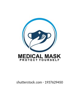 Medical Mask Logo and Hand Icon Design Vector isolated on white background