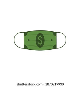 The medical mask is made from a dollar bill. Concept: the cost of medical equipment and workwear. Vector illustration, flat cartoon color minimal design isolated on white background, eps 10.